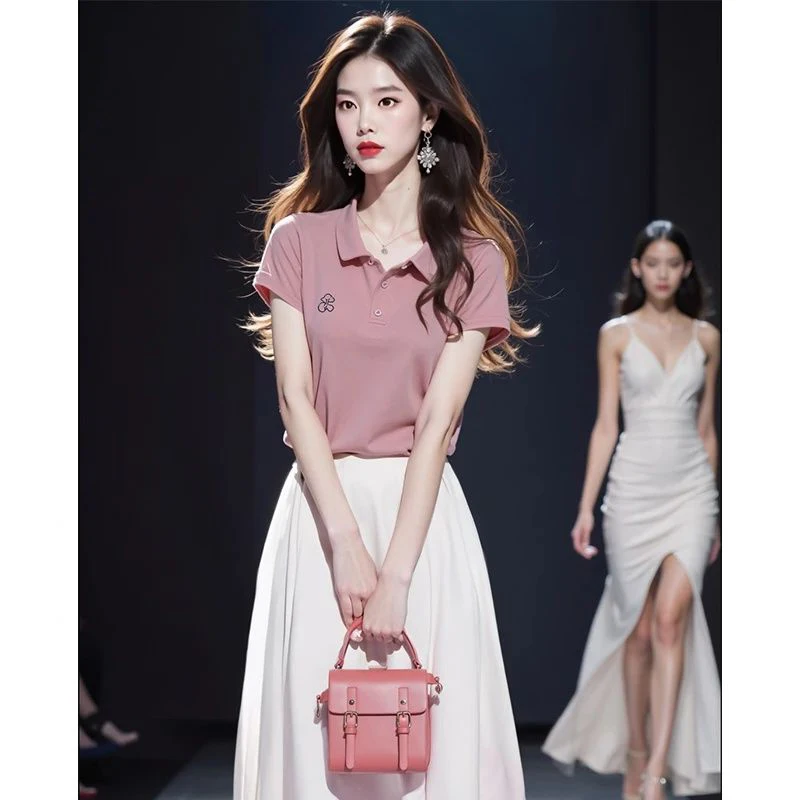 

Вышитая футболка для женщин, летний омолаживающий универсальный топ для похудения, белый комплект с юбкой, модная повседневная одежда