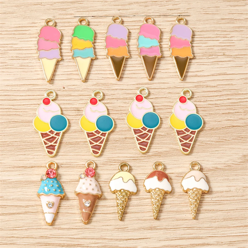 10 Stück Gemischte Niedliche Emaille Sommer-Eiscreme-Anhänger für Schmuckherstellung, Ohrringe, Halsketten, Armbänder, DIY-Bastelzubehör – Detail 1