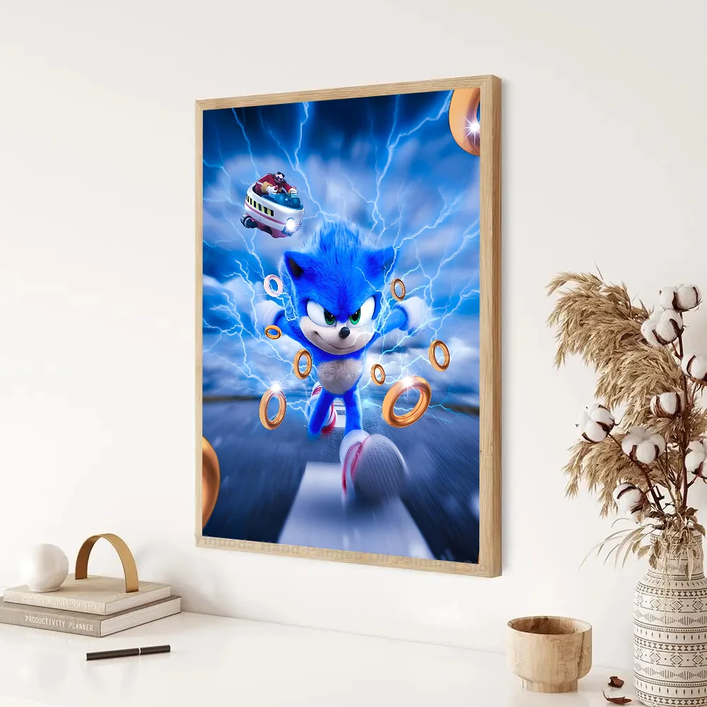 Póster de Anime supersónico s-sonic The Hedgehog, pegatinas para sala de estar, dormitorio, entrada, cafetería, arte de pared, decoración de pintura