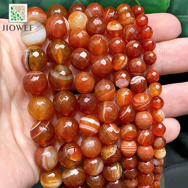 4/6/8/10/12mm Faceted Red Striated Agates Round Loose Smooth Beads For DIY Jewelry Making Accessories Earrings 15'' Strand