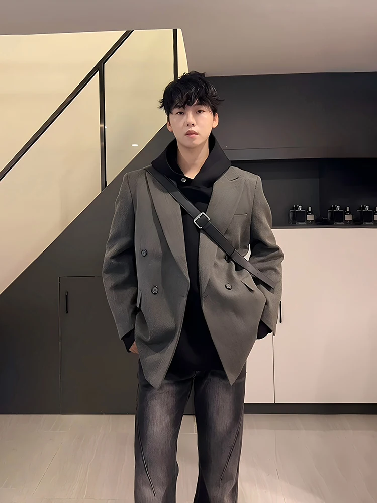 

Cleanfit ey oulder Padded Men's Suit Jaet Korean Sle Wedding Cusizable DK orm Polyester Fiber Casual Wear