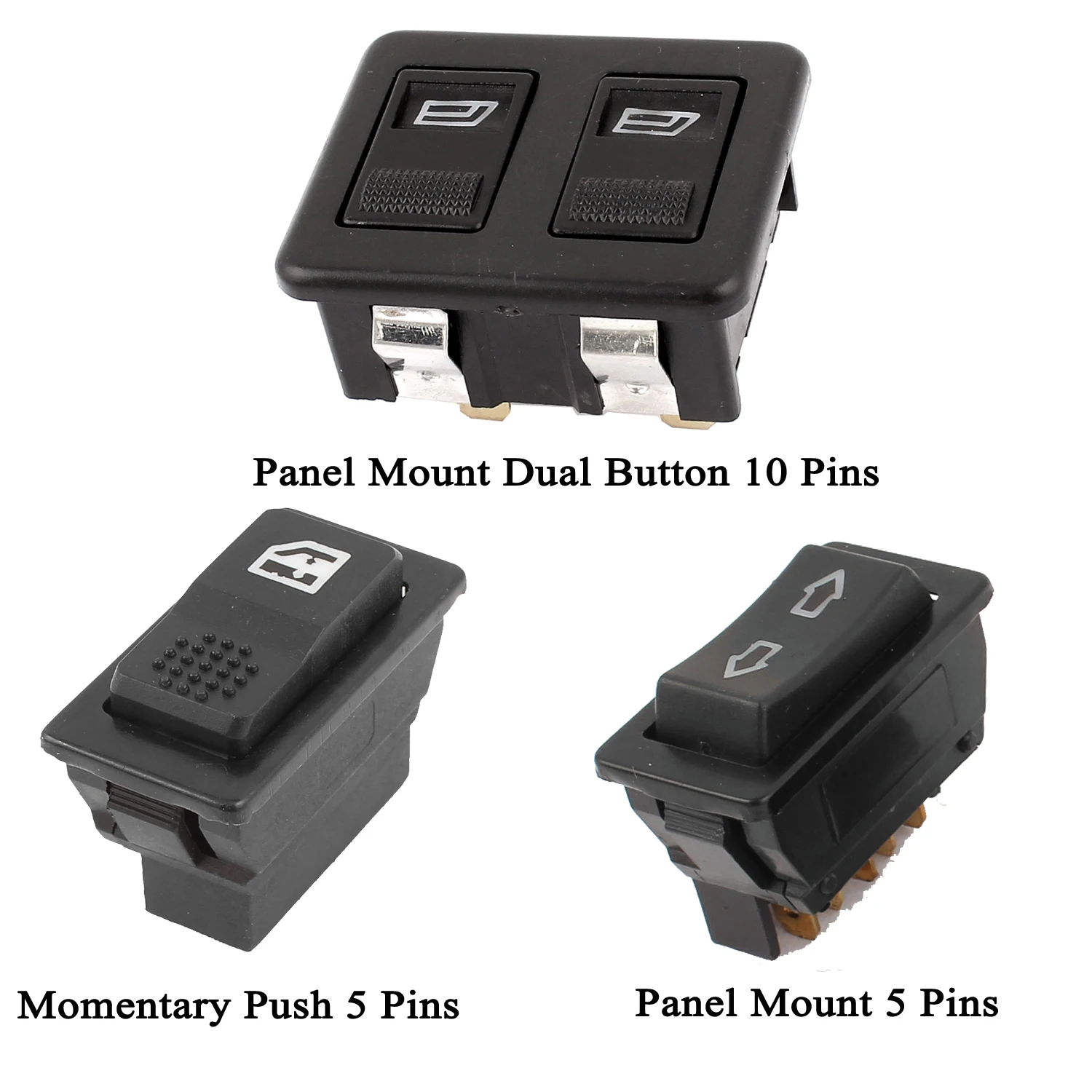 X AUTOHAUX Car Auto Panel Mount Dual Button Momentary Push 5 Pins Window Open Glass Lift Switch Button DC 12V