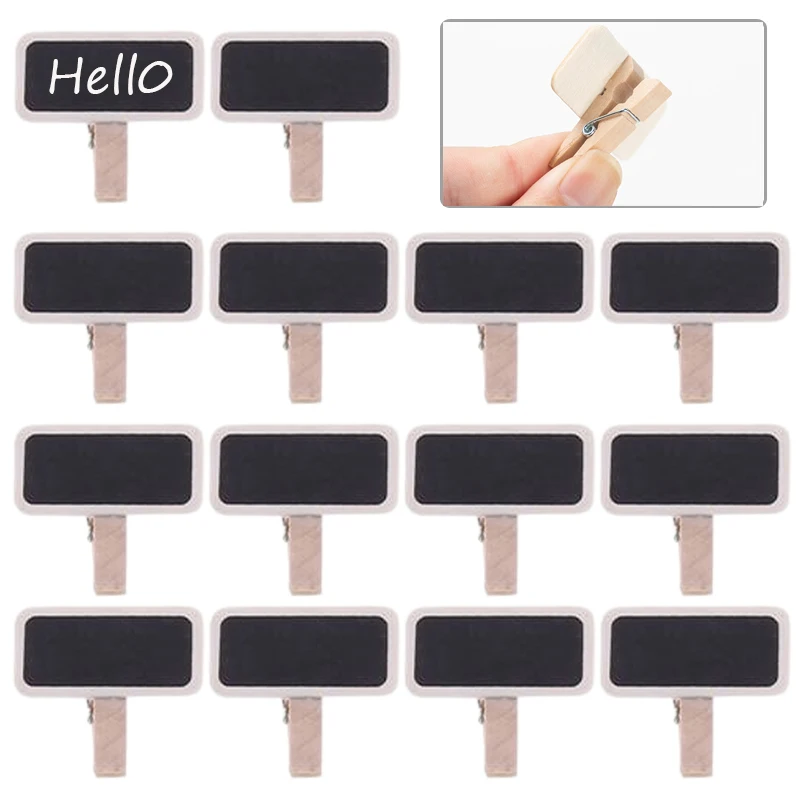 50Pcs Wooden Mini Chalkboard Clips Rectangle Blank Message Boards Memos Label Home Wedding Party Decoration Blackboard Clip
