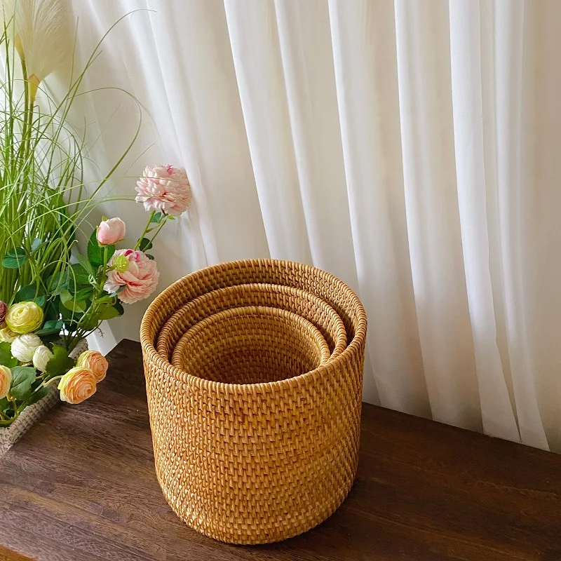 

Vietnam Rattan Round Large Storage Basket Tea Pen Holder Waste Bin Flower Basket