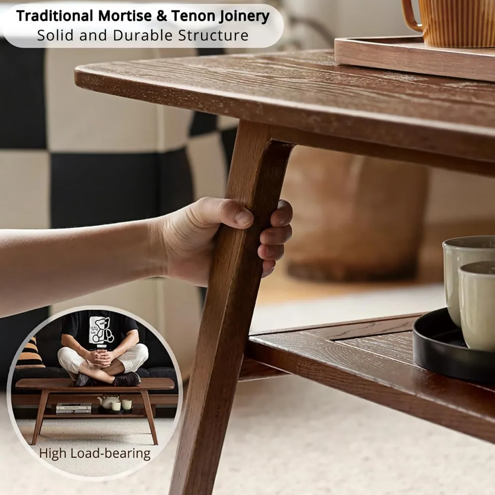 طاولة قهوة معاصرة من خشب البلوط على مستوىين مع مساحة تخزين مزدوجة لمساحات المعيشة وغرفة النوم #6