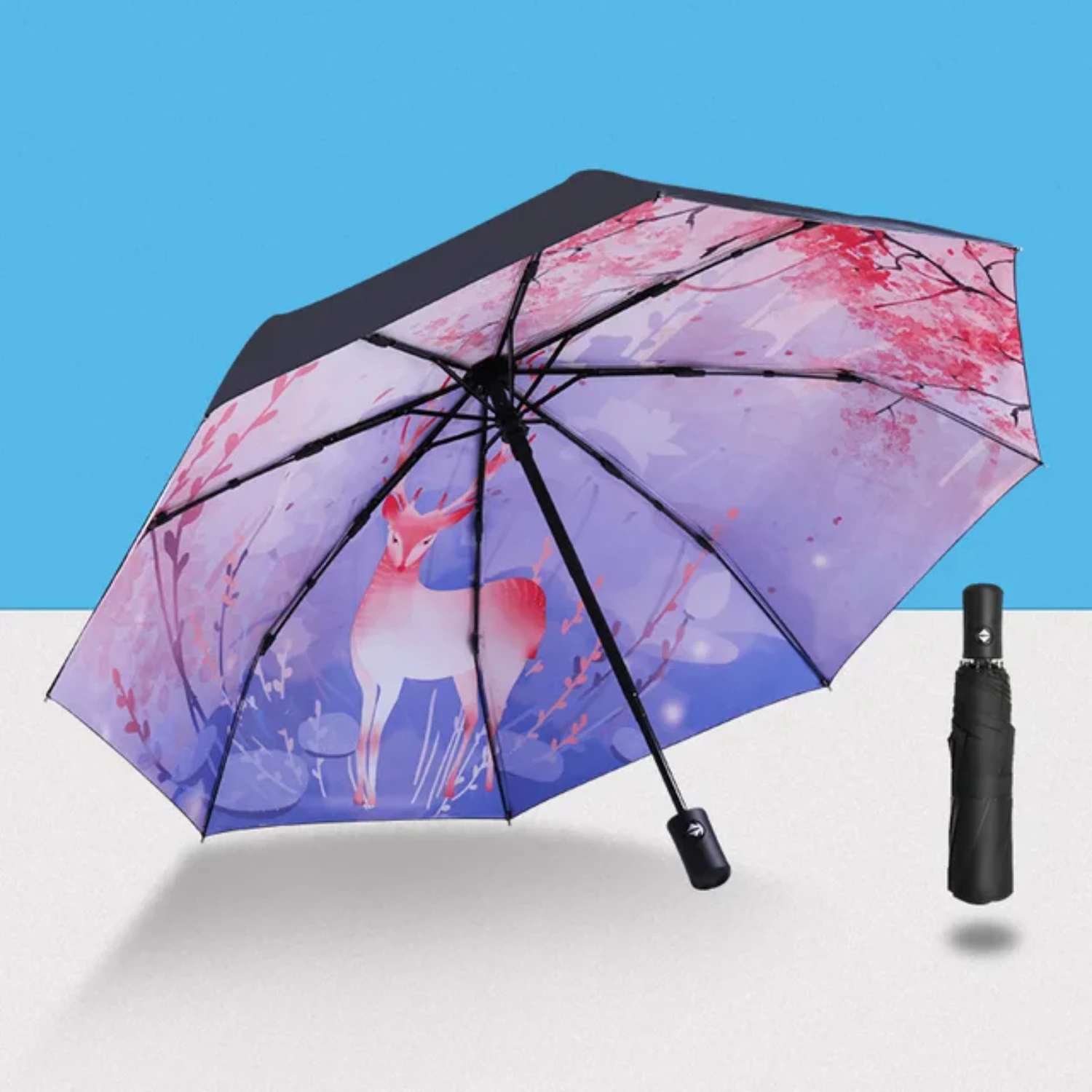 Fully Automatic  Female Automatic  Men's Women Windproof Uv Resistant Beach Girl Parasol Folding Parasol