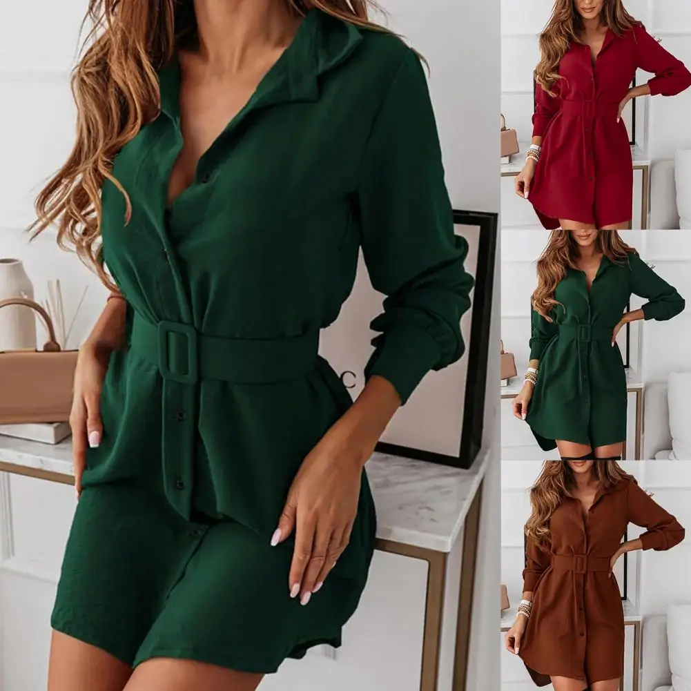 Dresses For Women 2024 Elegant Large Size Short Dress Long Sleeve Lapel Slim Casual Shirt Dress Clothing Female Ropa De Mujer