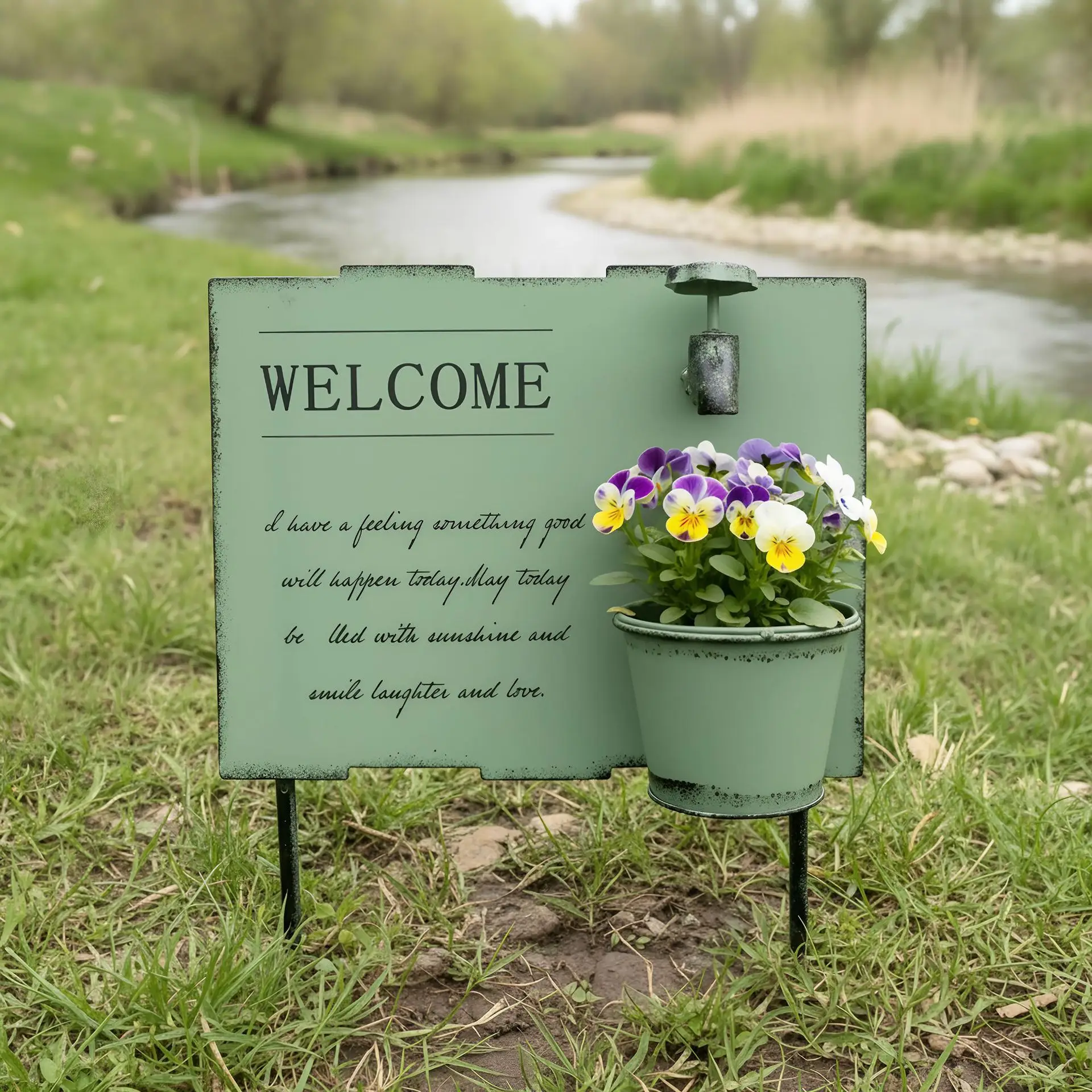 Temu cross-border outdoor wrought iron courtyard faucet ground insertion garden outdoor pastoral flower stand creative