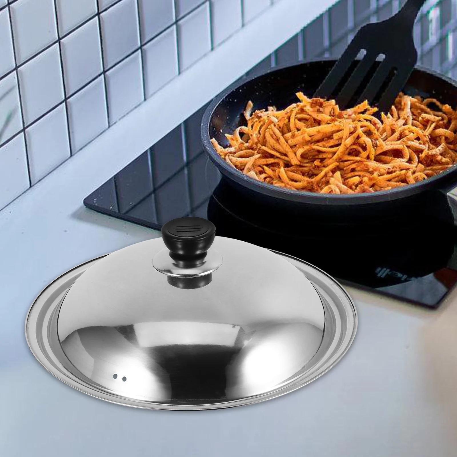 Hot Pot Cover Wok Household Pan Lid Griddle Round Multi-function Frying Stainless Steel