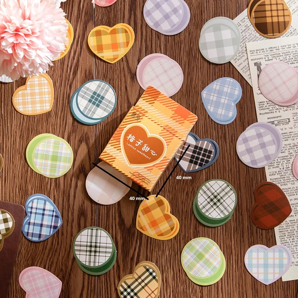 46pcs Mini Creative Retro Scrapbook Decoration Plaid Striped Heart Sticker Stationery For Kids Reward Handbook Diary Album Gift