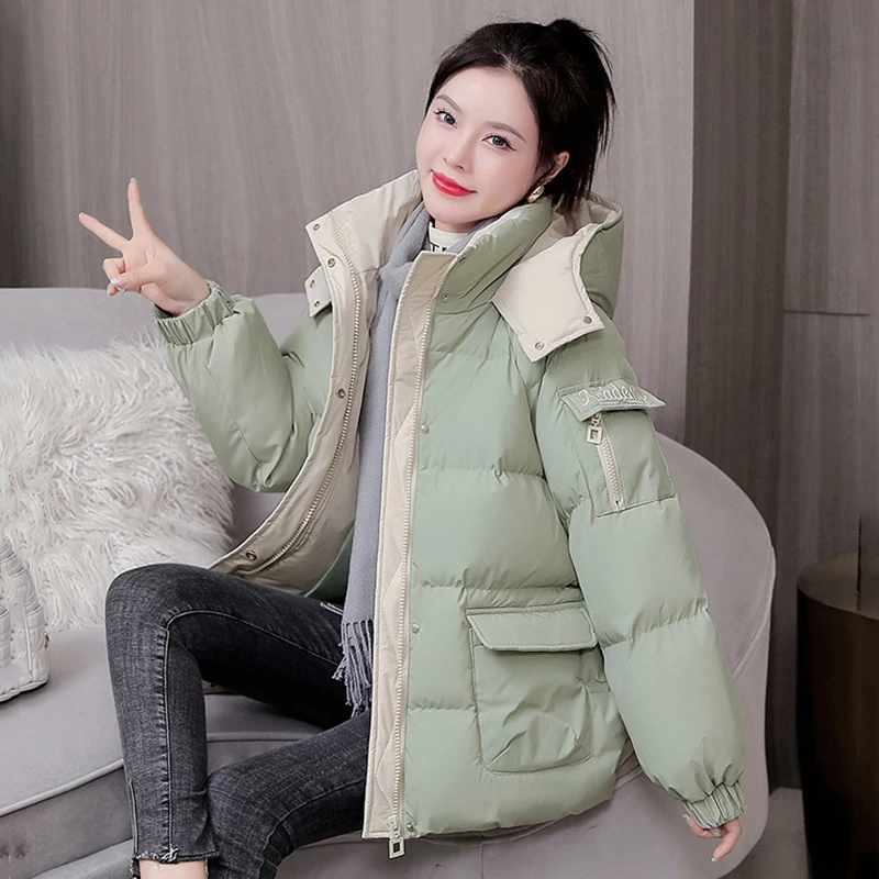 Women Autumn Winter Thicken Warm Parka Female Casual Solid Color Big Pocket Loose Hooded Short Coat Jackets Outwear New