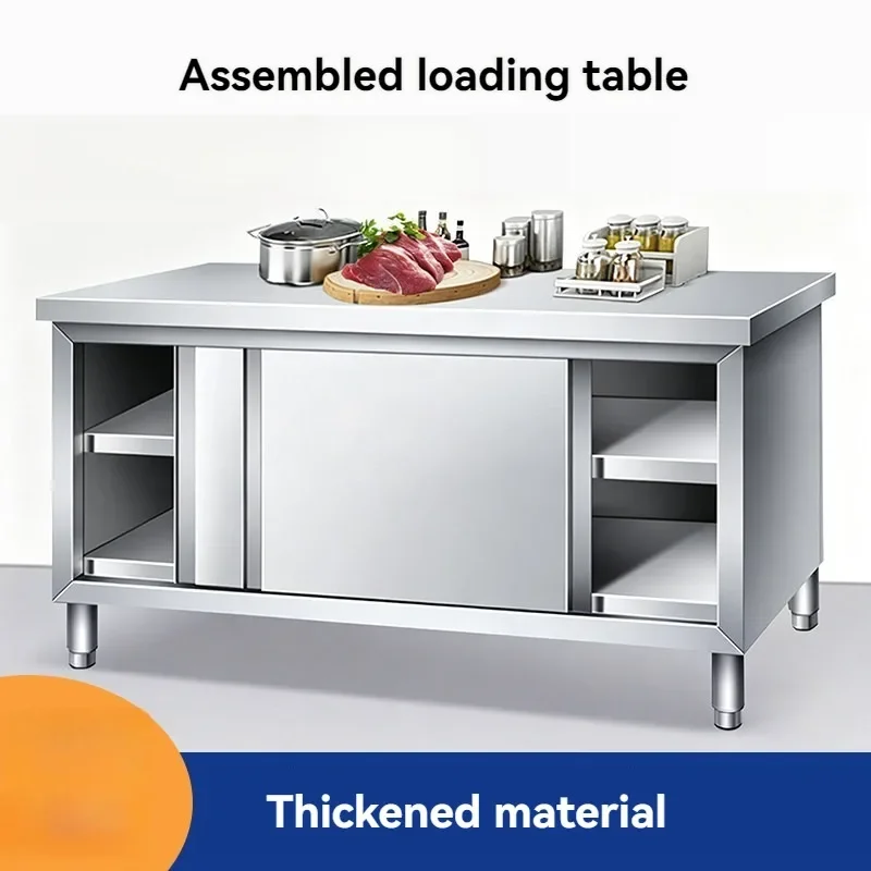 Stainless Steel Kitchen Worktop Household Kitchen Operation Table with Sliding Cabinet Doors for Both Households and Restaurants view 2