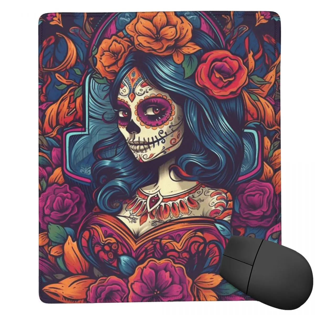 

Коврик для мыши с изображением мексиканской девушки Катрины и сахарного черепа ко Дню мертвых, 7x9 дюймов (22x18 см), для компьютера, клавиатуры, игрового ПК, ноутбука, рабочего стола