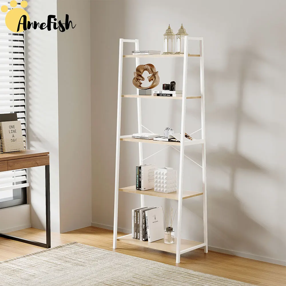 Bookshelf Living Room Bookcase 5 Tier Ladder Storage Rack Kitchen Bakers Rack With Storage Cabinet Cupboard Organizer Bookcase