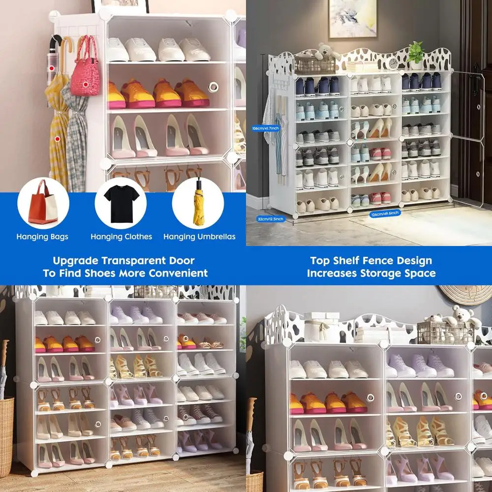 

Expandable Shoe Storage Cabinet with Doors, Portable Organizer for 36-72 Pairs, White