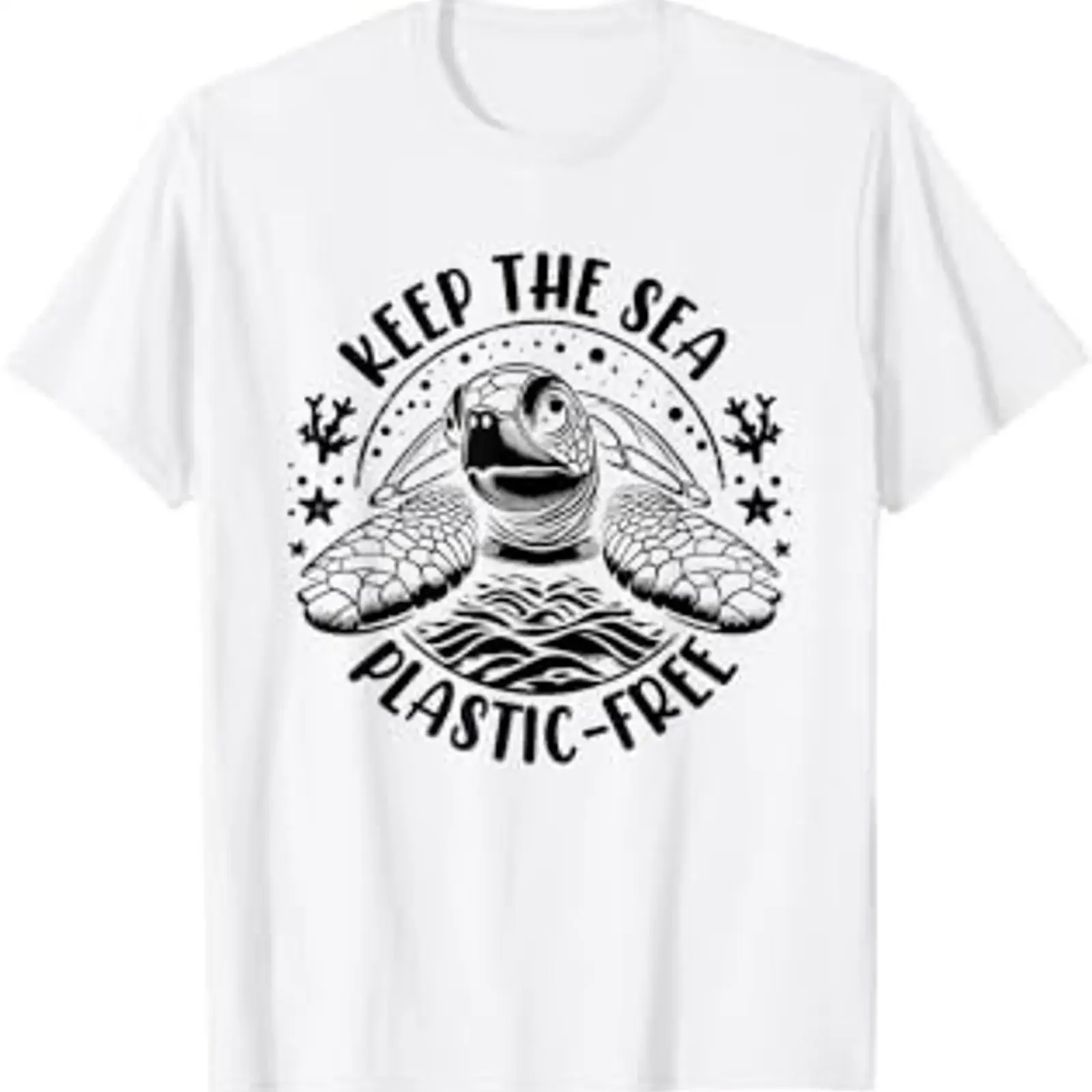 Keep The Sea Plastic Free Turtle Beach T Shirt White vintage Washed graphic Casual Stretched Versatile streetwear Slightly