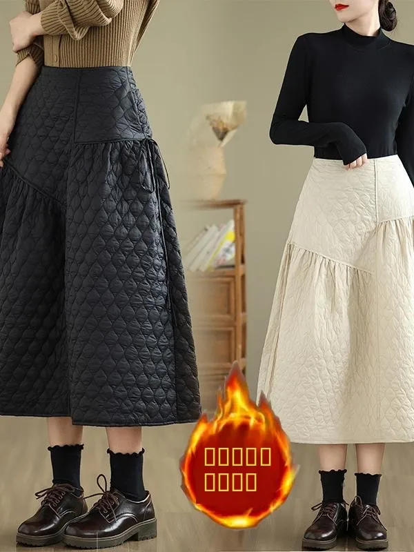 

Artistic Loose Women's Midi Skirt High Waist A-Line Skirt Hanging Rope Simple Color Blo Gourd Flower Print Commute Sle