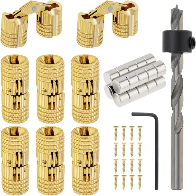 8Pcs 8mm Hidden Brass Barrel Hinges with Magnet,Drill Bit,concealed Hardware Look. Fits Wooden/jewelry Boxes/ring /keepsake Box