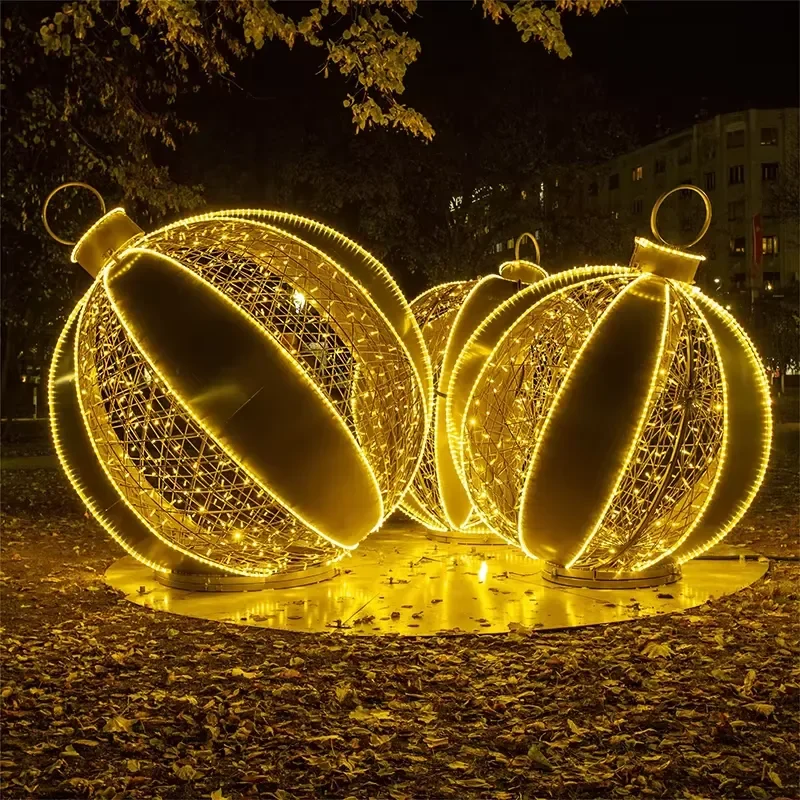Giant LED Christmas Ball Lights Outdoor Holiday Decoration Warm White Commercial Frame Wire Ornaments for Festival Party