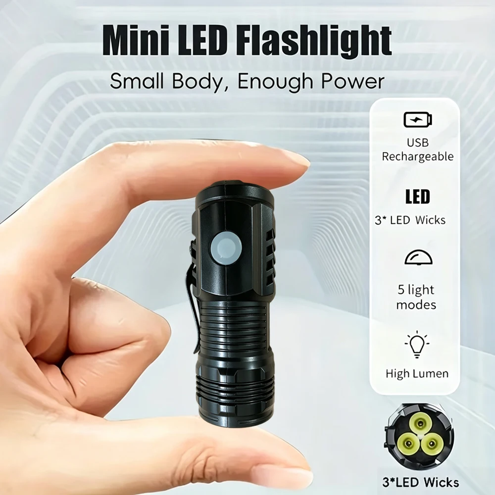 3LED Super Bright Flashlight Portable Mini Burst Flash Torch Rechargeable Outdoor Waterproof Emergency Spotlight with Pen Clip