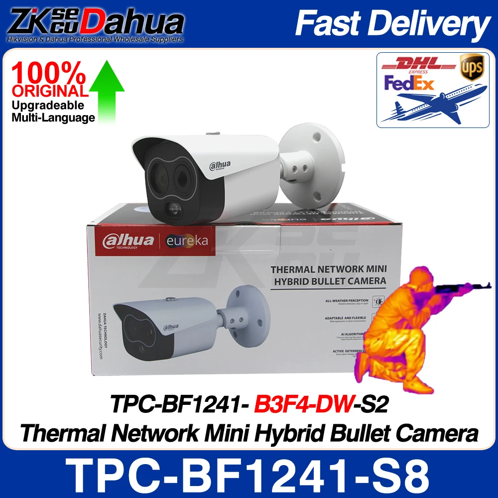 Dahua TPC-BF1241-S8 TPC-BF1241-B3F4-DW-S8 Thermal Camera 256*192 3.5mm Network Mini Hybrid Bullet PoE IP Camera 4MP 4mm Alarm