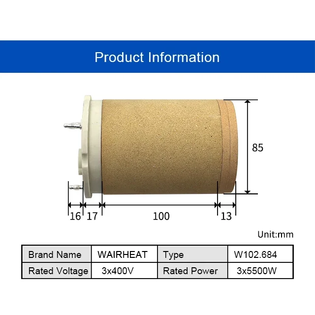 102.684 3*400V 3*5500W セラミックヒーター（熱風ヒーター用）10000S 3*400V 17KW 紙コップ製造機用