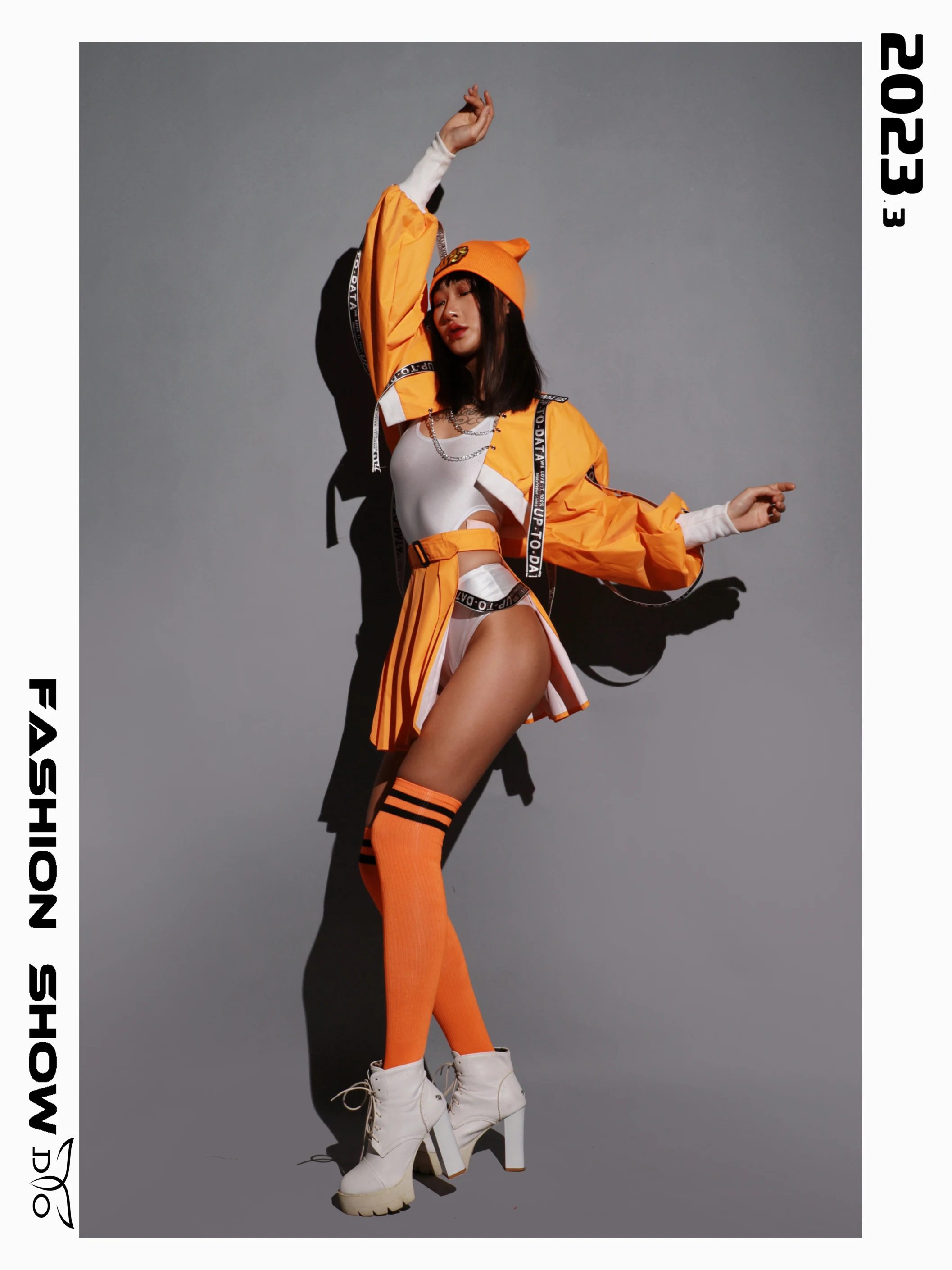 Dj Ds Clubwear pomarańczowy Kpop strój do tańca jazzowego klub nocny Gogo kostium taneczny odzież festiwalowa seksowne body z wycięciem