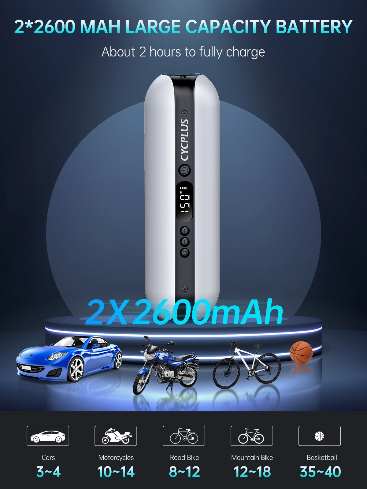 CYCPLUS A2 Electric Bike Pump 150psi High Pressure Pump For Car And Bicycle Portable Cycling Bicycle Accessories