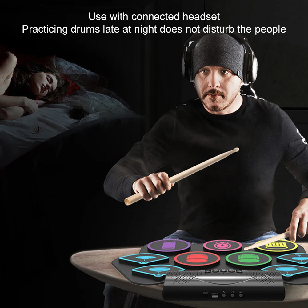 Elektronisches Schlagzeug-Set mit Drumsticks und Pedalen, aufrollbares Schlagzeug-Übungspad, BT, tragbares Schlagzeug-Set für Kinder, Weihnachts- und Geburtstagsgeschenk