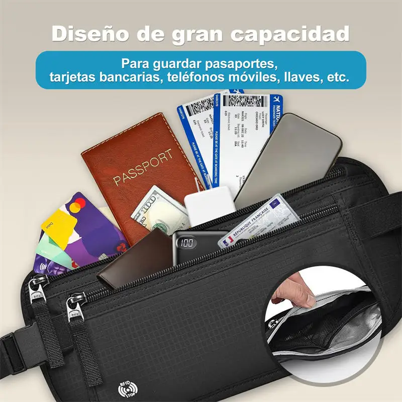 RFID Blocking Waterproof Sport Travel Phone Money Belt Bag Fanny Packs Men Women Hidden Wallet Passport Holder Bag Big Capacity view 2