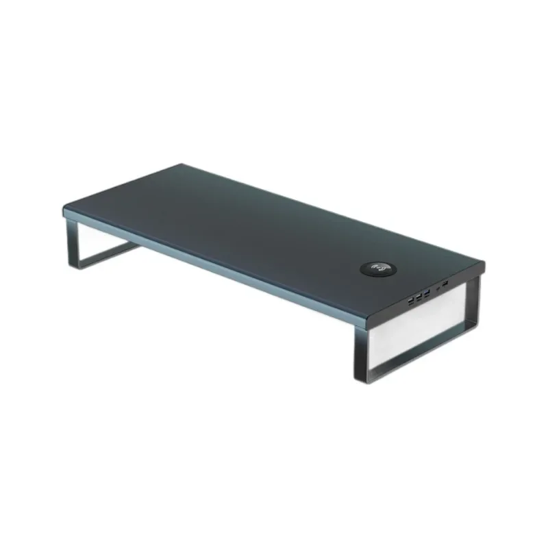 Wide Metal Computer Monitor Heightening Rack Office Laptop Holder Wireless Charging USB Expansion Base