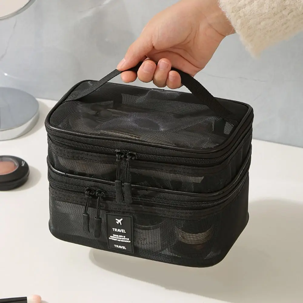 Zipper Mesh Cosmetic Bags Transparent 1/2/3 Layers Double-layer Storage Bag Multifunctional Wash Pouch Perspective Makeup Bag