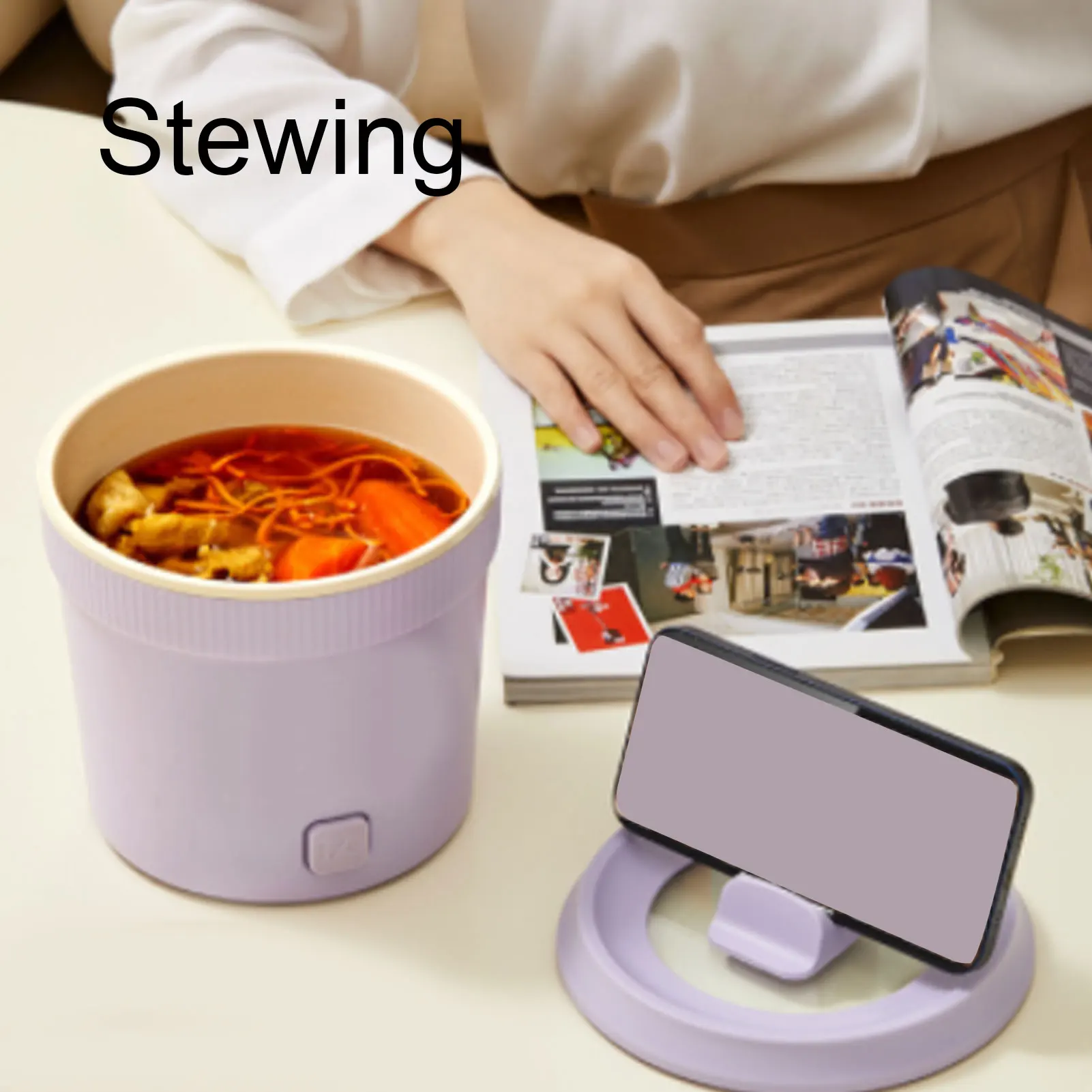 1L 400W Electric Pot with Visual Lid Phone Slot Anti Dry Burning Anti Stick Multifunctional Electric Ramen Cooker