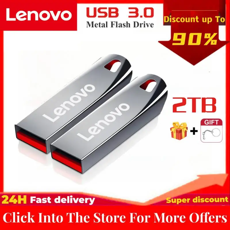 Lenovo-Unidades Flash Metal Impermeáveis, USB 3.0, Pendrive de Alta Velocidade, Memória Portátil, Disco Flash USB, Dispositivos de Armazenamento do Computador, 2TB