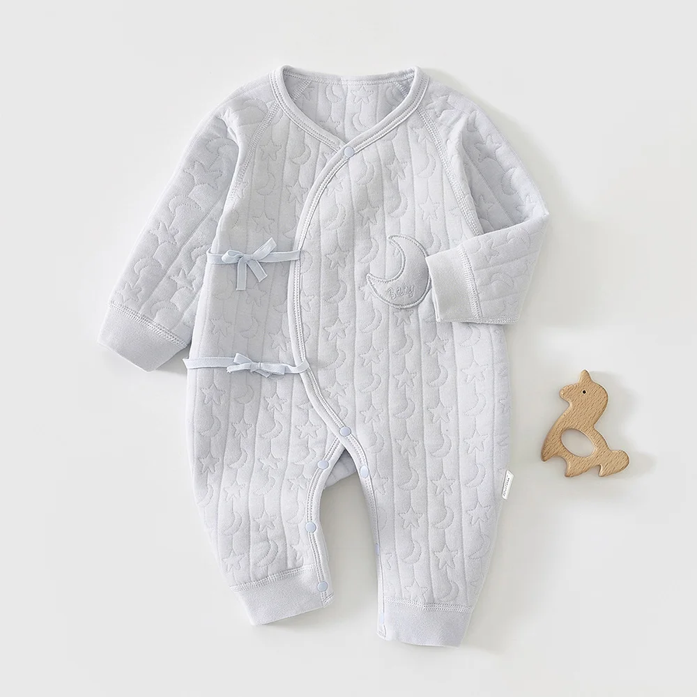 Ropa Unisex para recién nacido, pelele acolchado cálido para otoño e invierno, mono de manga larga de Color sólido para niña de Hospital de 0 a 6 meses