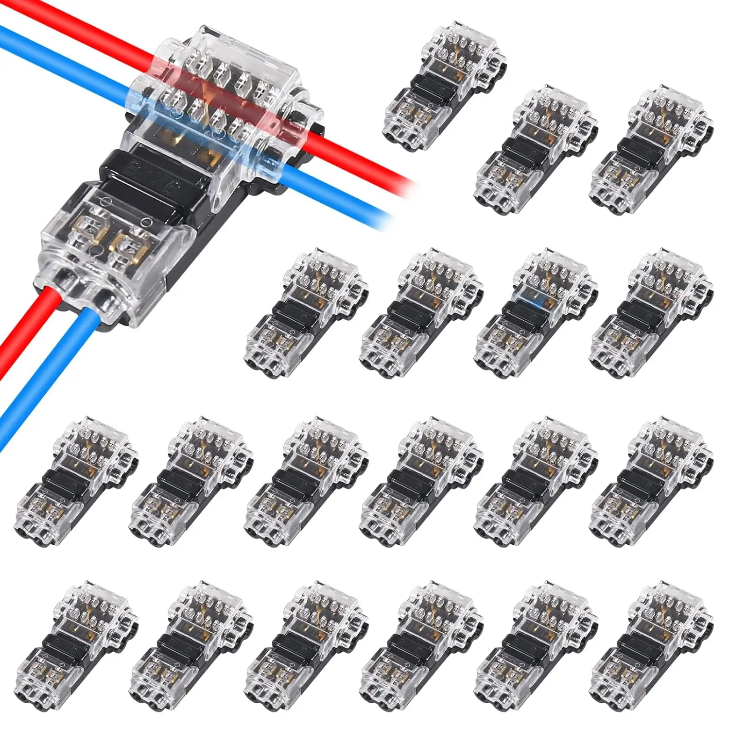 20Pcs T Type Wire Connector 2 Pin Automotive Wire Splice Connector T Tap Wiring Connector 3 Way Terminals Universal Electrical