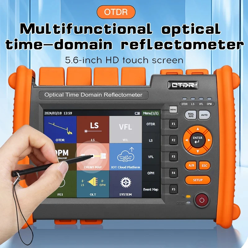 AUA5280 probador de fibra de reflectómetro de dominio de tiempo óptico multifuncional, 1310nm/1550nm, 120KM, 32/30dB, OTDR con mapa de eventos, OPM, VFL