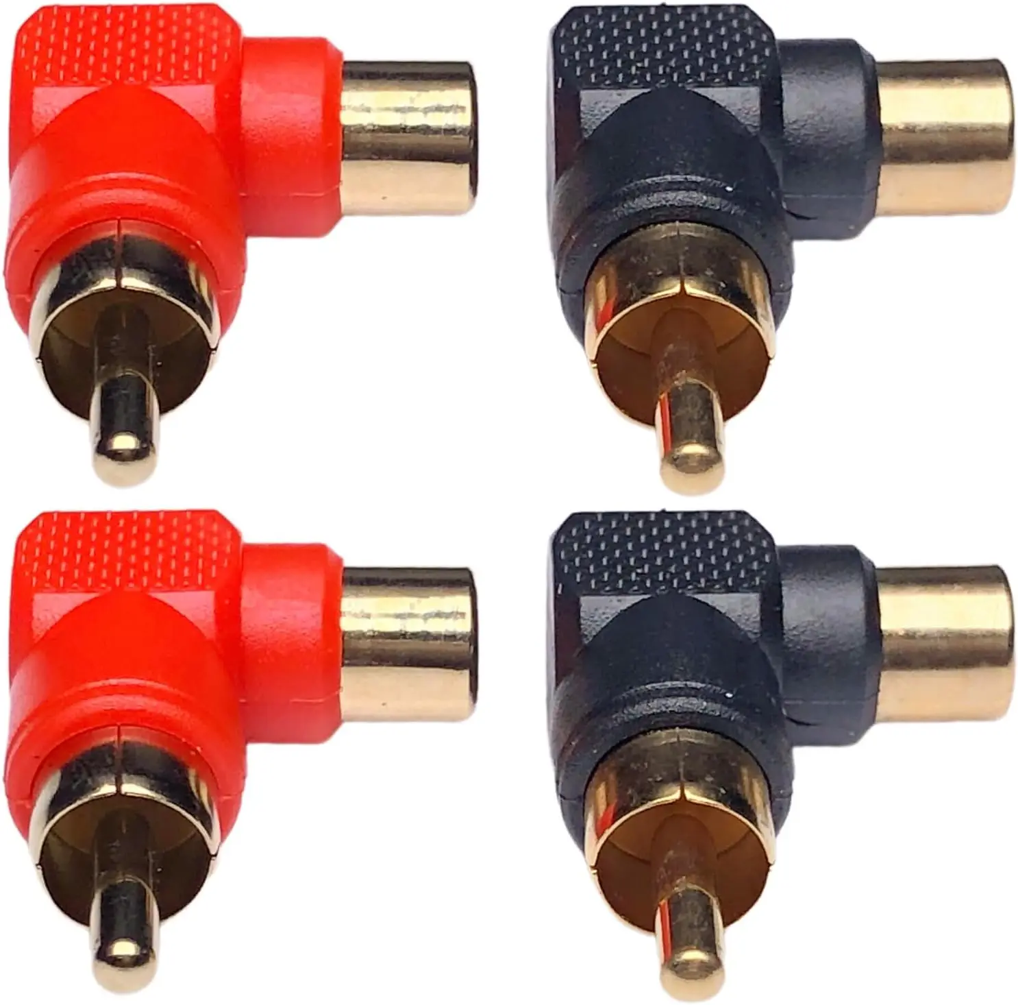 4PCS RCA Male To RCA Female Connector Right Angle Plug Adapter M/F 90 Degree Elbow Gold Plated 2 Black+2 Red