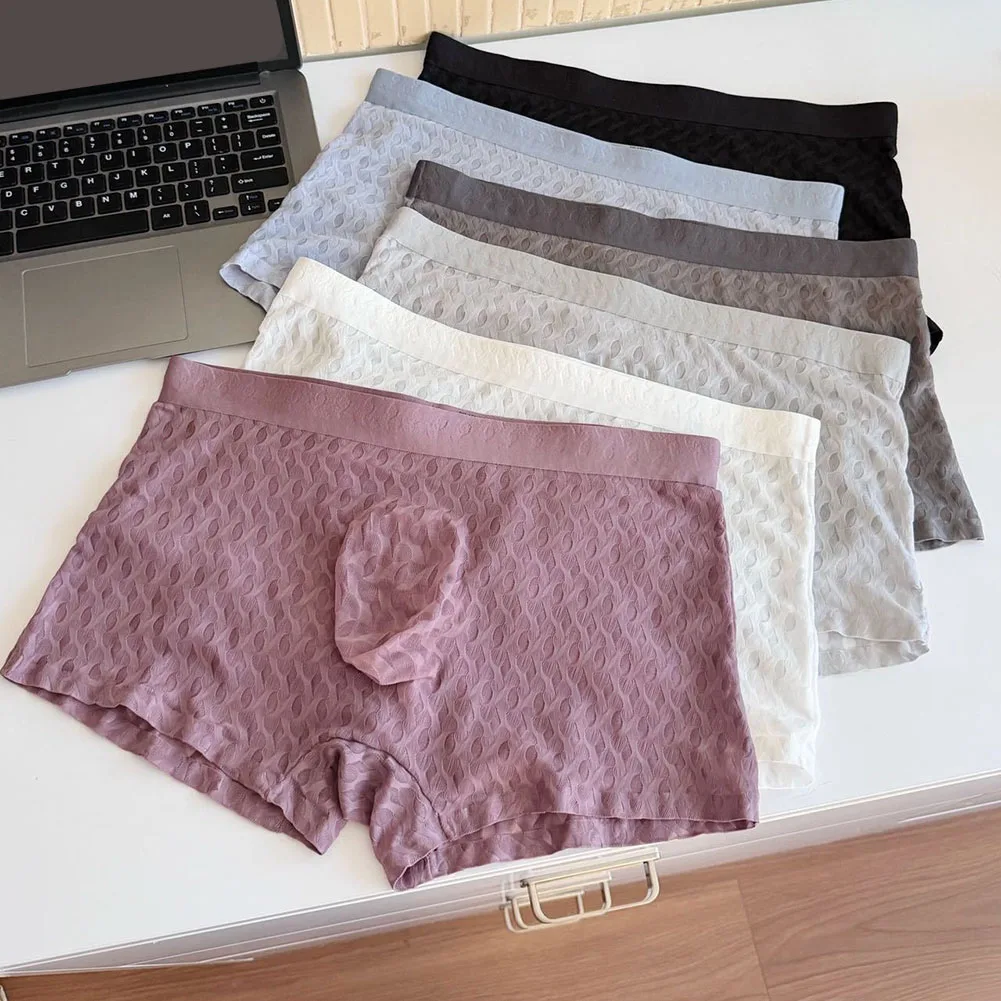 

Men's Thin Trunks Briefs Hollow Bikini Boxer Shorts Ice Silk Panties Solid 3D Bulge Pouch Underwear See Through Men's Underpants