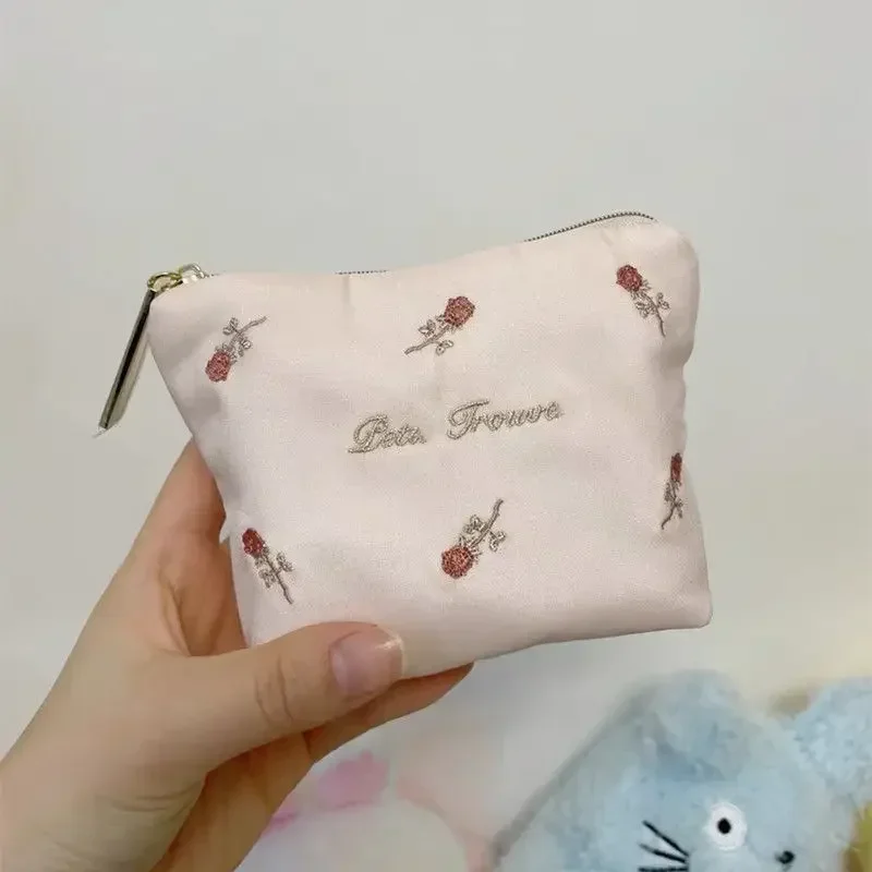 1 Piece Retro Aesthetic Floral Card Purse for Women France Style Women Pink Color Flower Card Coin Wallet Mini Portable Bag