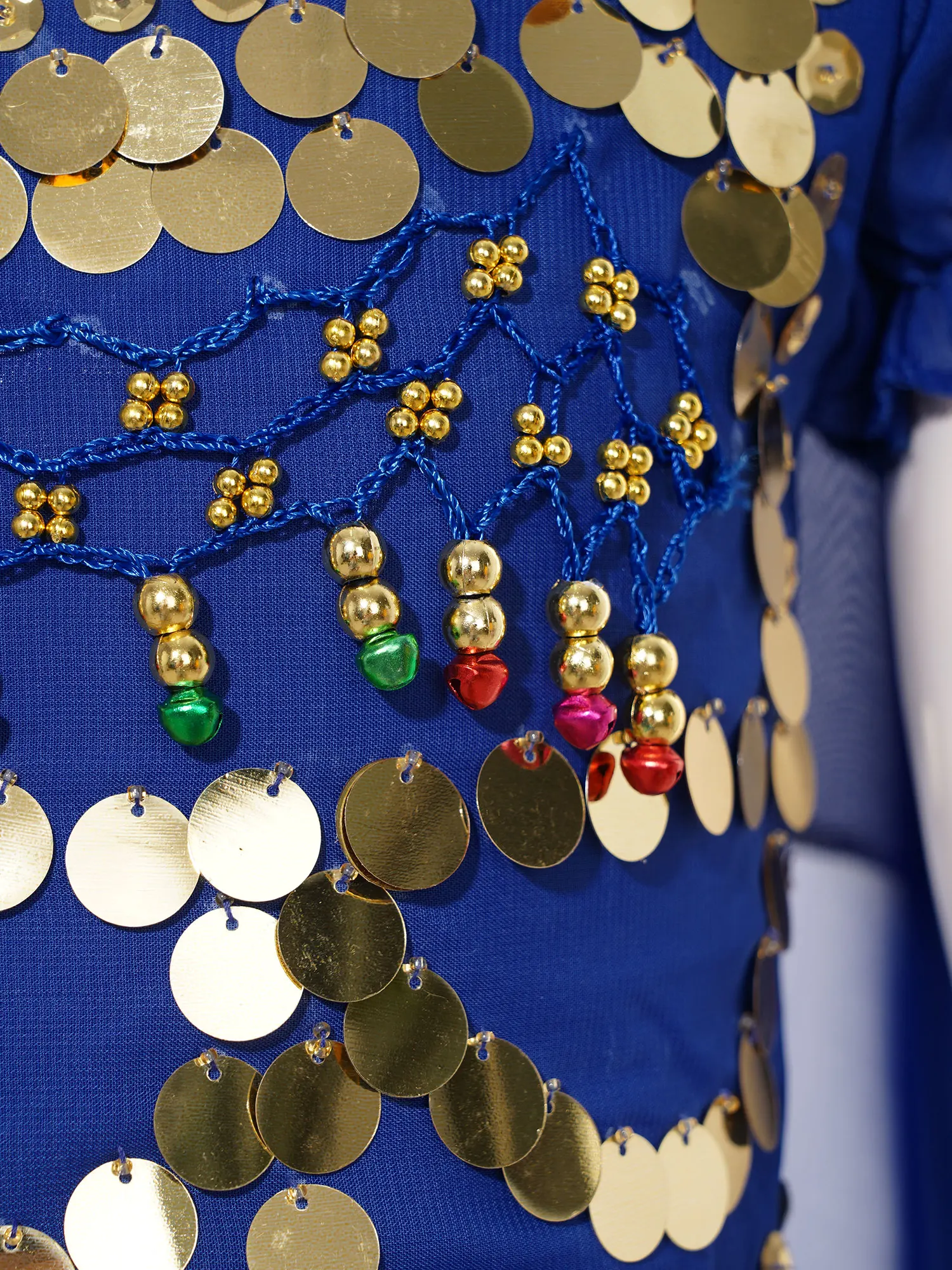 キッズガールズベリーダンス衣装4ピースインドベリーダンス衣装レースアップパフスリーブクロップトップ+フリルパンツ+ヒップスカーフ+ヘッドスカーフ