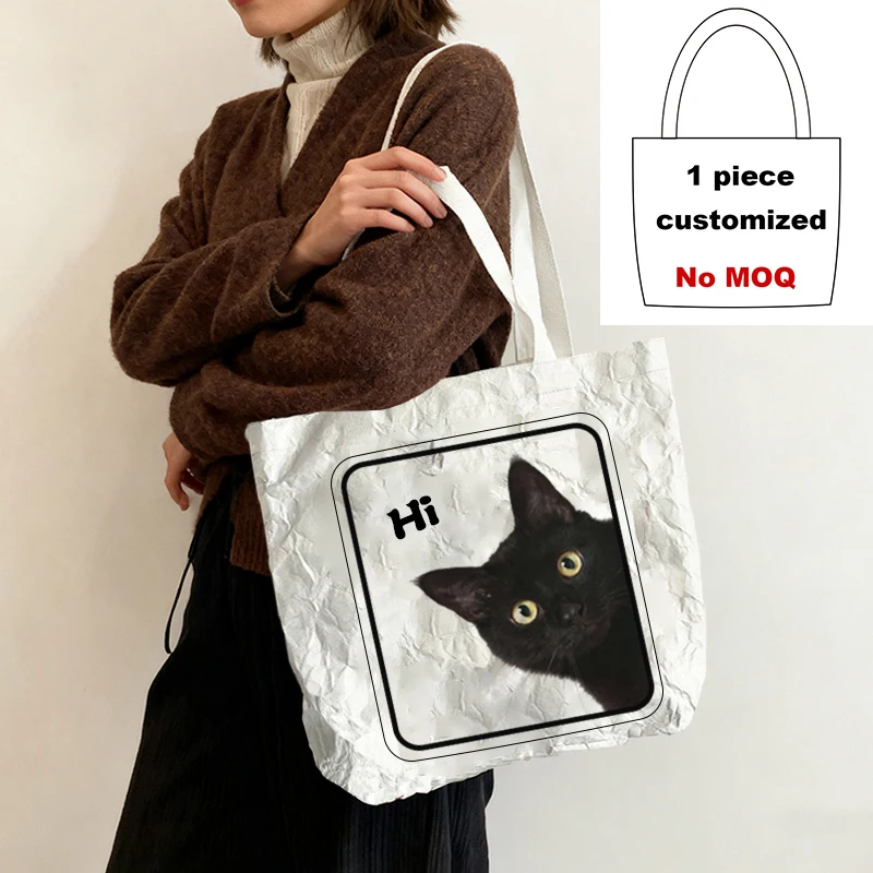 

Woman 1 Piece Custom Bag Large Capacity Handbag Waterproof Dupont Paper Tote Bags over the Shoulder Personal Logo Bag Wholesale