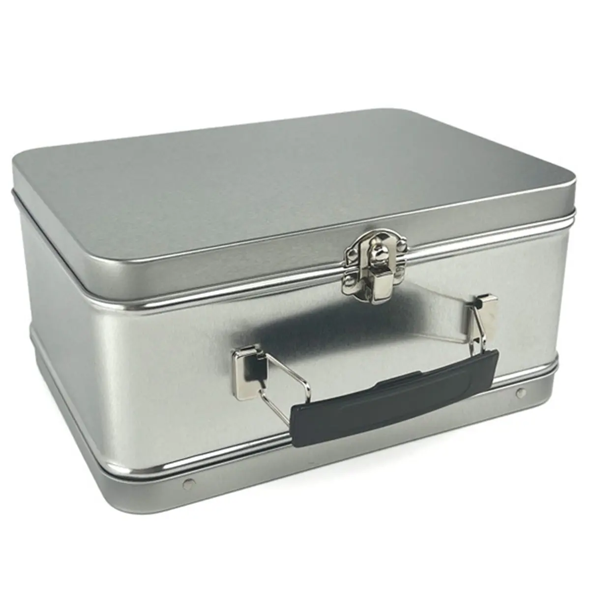 صندوق تخزين صفيح بمقبض أبيض، صندوق حمل من القصدير بسعة كبيرة لسطح المكتب، صندوق حمل لعملات الحلوى، صندوق من القصدير الحديدي