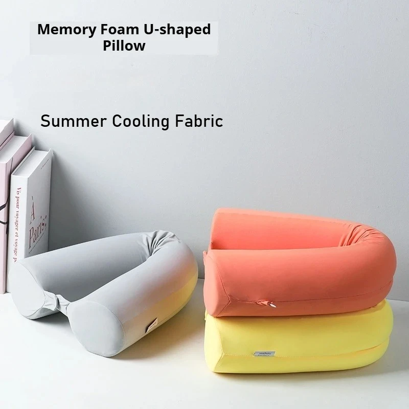 Summer U-Shaped Slow Rebound Memory Foam Neck Pillow Bendable Travel Neck Support Pillow Adjustable Spine Pillow for Sleeping