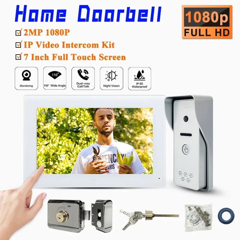 

Eco-friendly Products Intercom System For Home Wired Door Bell IP Digital Network RJ45 7 Inch Screen Door Phone Video