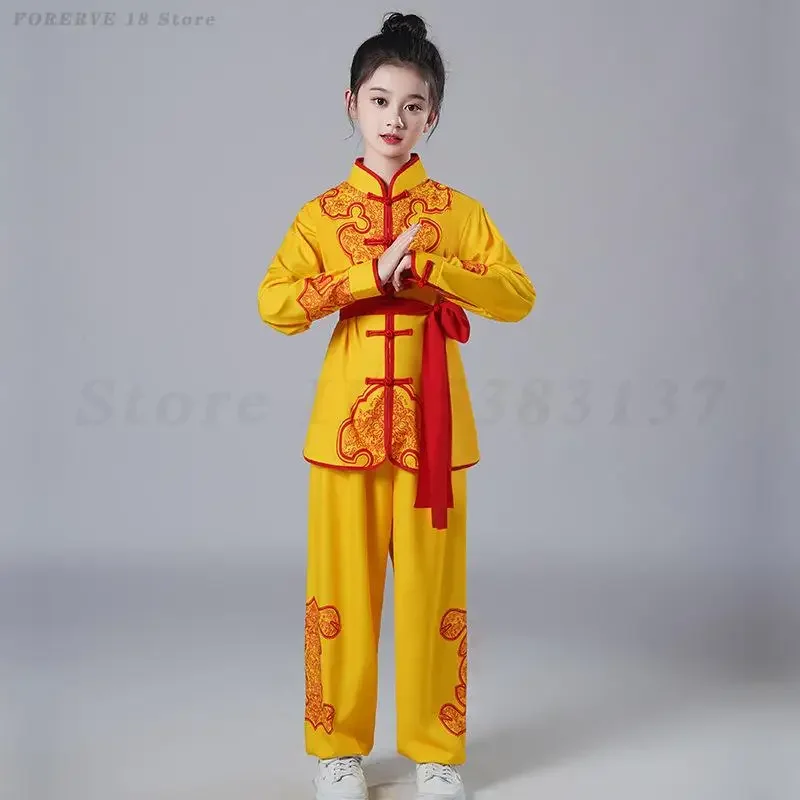 어린이 날 드래곤 댄스 의상 어린이 전통 중국 스타일 무술 의류 소년 소녀 무술 쿵푸 유니폼