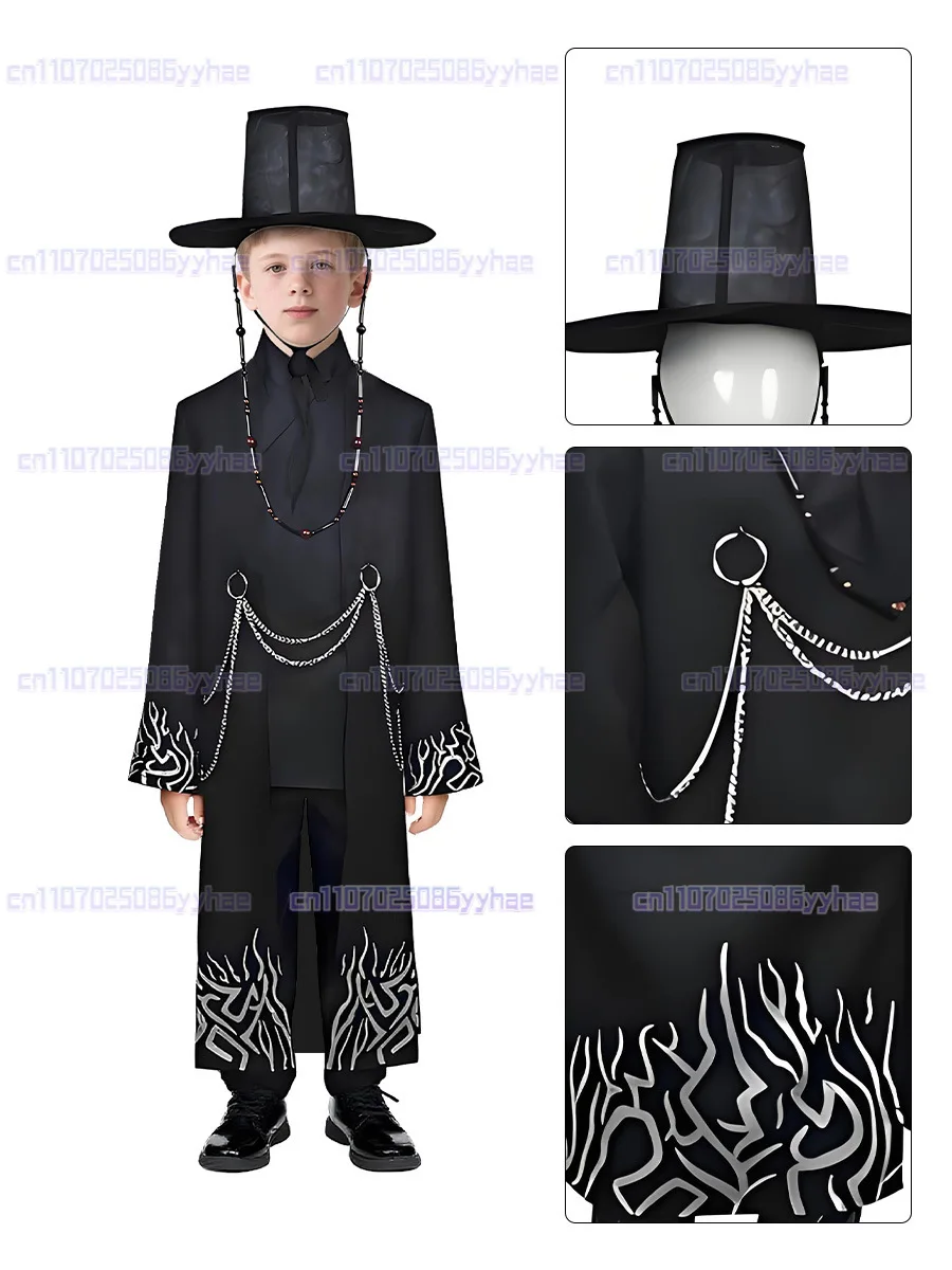 Niños Anime demonio Cosplay cazadores niño negro fantasma equipo uniforme cuentas sombrero disfraz Halloween carnaval fiesta