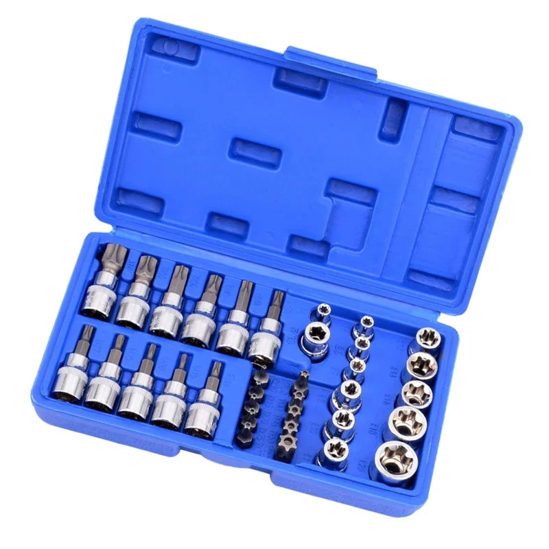 new 34Pcs Male Female Torx Star Sockets Bit Set 3/8