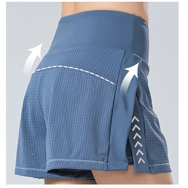 Pantalones cortos de tenis para mujer, Shorts de cintura alta de malla transpirable, falda deportiva para Yoga y correr, Color sólido