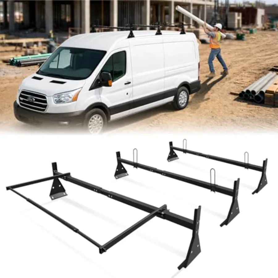 

Багажник на крышу фургона с лестницей и задними роликами, 3 регулируемые перекладины с фиксаторами лестницы, подходит для Chevrolet Express Fullsize Van 1996 года и новее